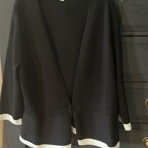 Eva Mendes by NY&CO Knit Peplum Black Cardigan with White Accents Size 3X